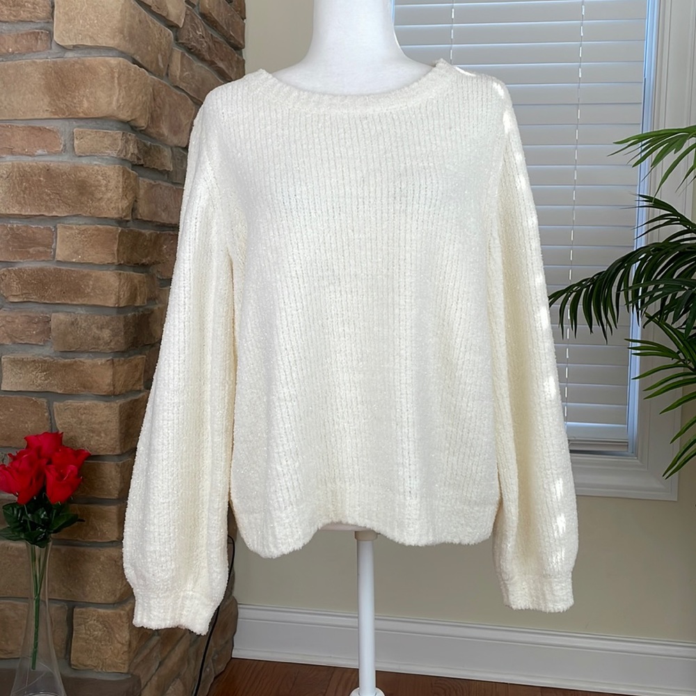 MICHAEL KORS ~ Shimmery Puff-Sleeve Sweater ~ White/Bone ~ NWT!